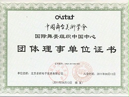 中國舞臺美術學會舞美組織中國團體理事單位證書