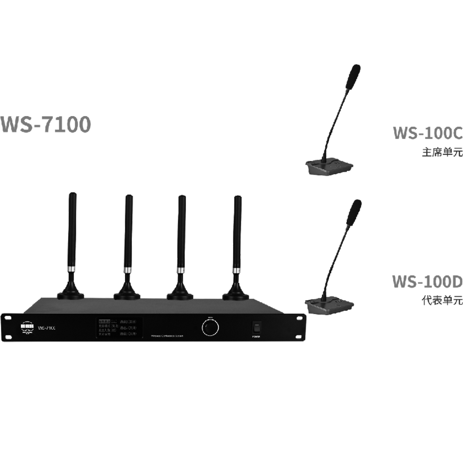 BBS商用話筒 WS-7100 1拖128智能無線會議系統(tǒng)(帶視像跟蹤) 無線會議話筒 無線會議麥克風(fēng)